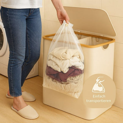 Laundry Basket with Lid | Laundry Collector with 3 Compartments in Black, Beige & Gray | LaundryBox