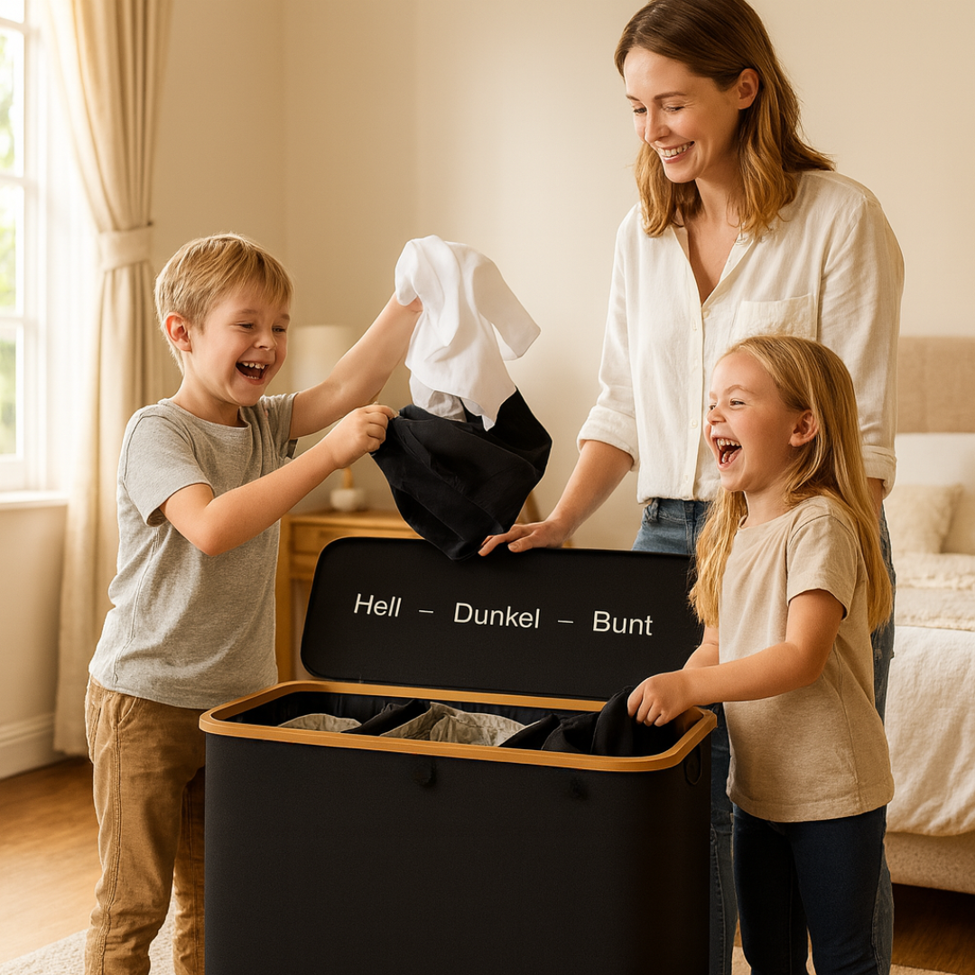 Laundry Basket with Lid | Laundry Collector with 3 Compartments in Black, Beige & Gray | LaundryBox
